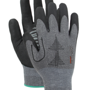 Vibrationsisolerende handske med trykindlæg i håndfladen mod vibrationer
