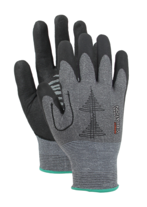 Vibrationsisolerende handske med trykindlæg i håndfladen mod vibrationer